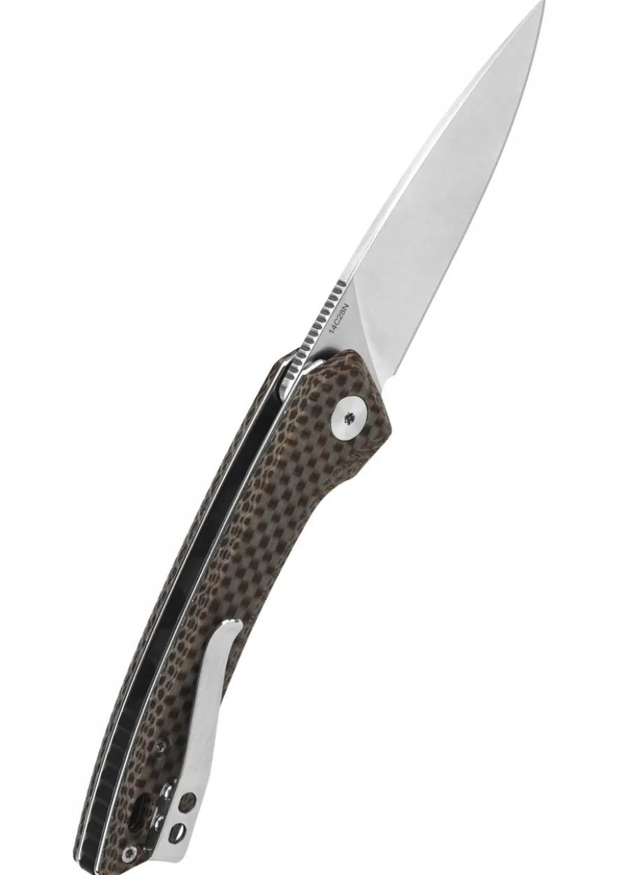 Taschenmesser Leopard, satinierte Klinge Brauner texturierter Micarta Griff