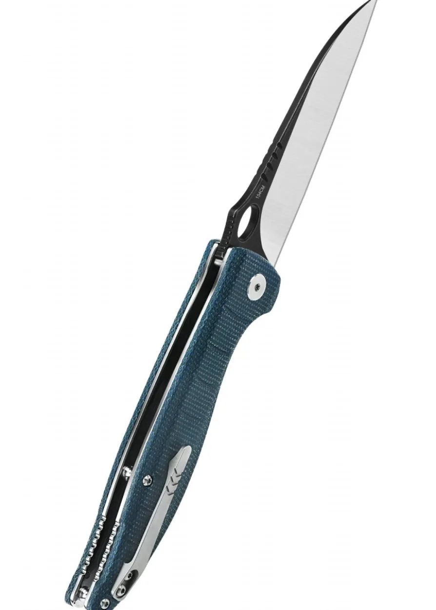 Taschenmesser Locust, schwarze satinierte Klinge, blauer Micarta Griff