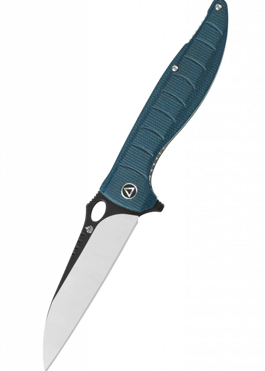 Taschenmesser Locust, schwarze satinierte Klinge, blauer Micarta Griff