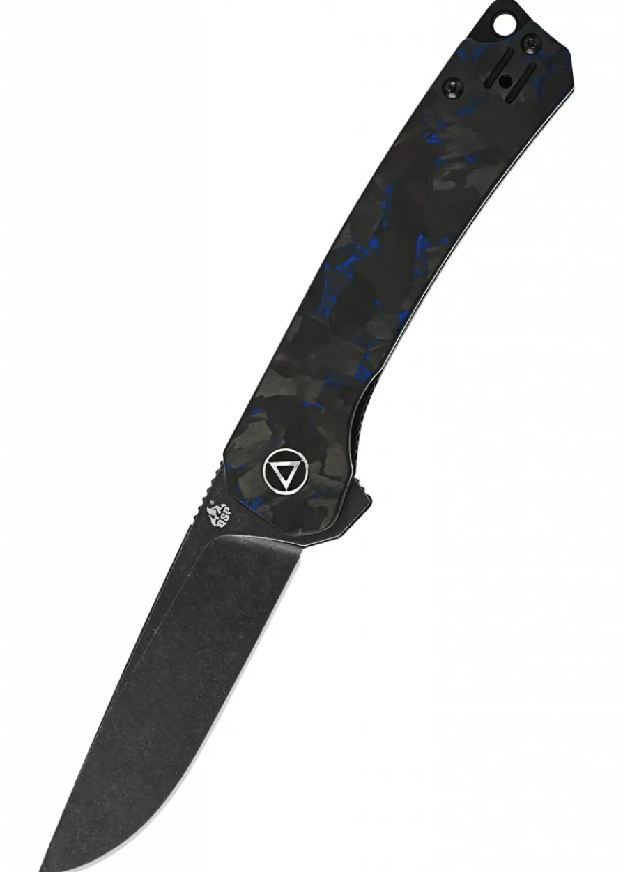 Taschenmesser Osprey, Black stonewashed Klinge, shredded CF overlay G10, blau
