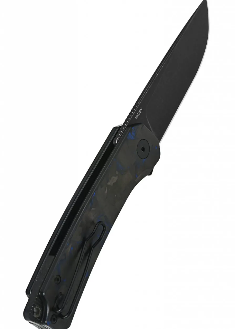 Taschenmesser Osprey, Black stonewashed Klinge, shredded CF overlay G10, blau