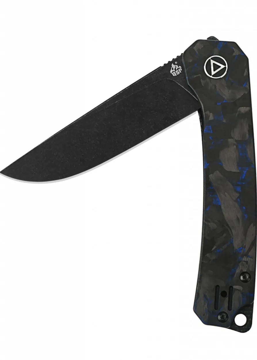 Taschenmesser Osprey, Black stonewashed Klinge, shredded CF overlay G10, blau