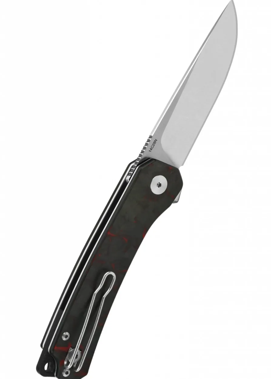 Taschenmesser Osprey, Satinierte Klinge, shredded CF overlay G10 Griff, rot