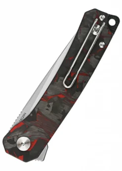 Taschenmesser Osprey, Satinierte Klinge, shredded CF overlay G10 Griff, rot