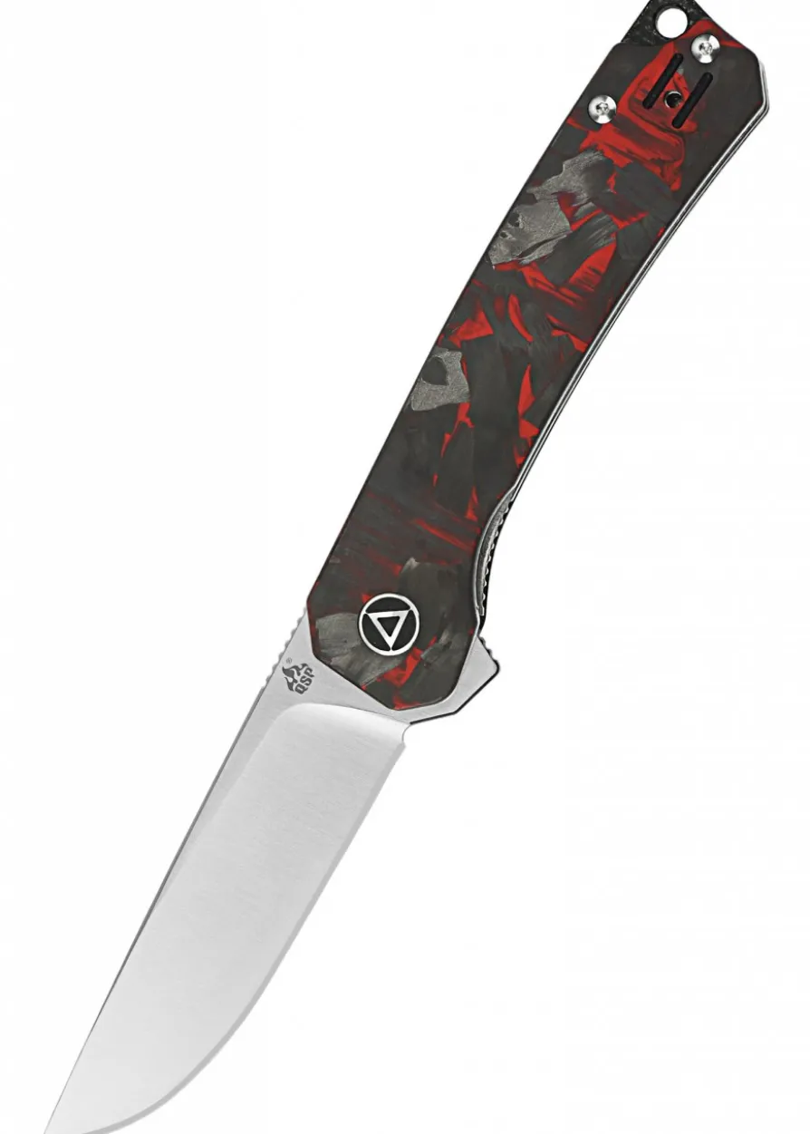 Taschenmesser Osprey, Satinierte Klinge, shredded CF overlay G10 Griff, rot