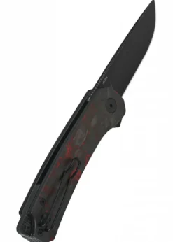 Taschenmesser Osprey, Schwarze stonewashed Klinge, shredded CF overlay G10, rot