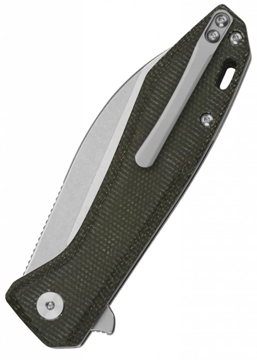Taschenmesser Pelican, stonewashed Klinge, grüner Micarta Griff