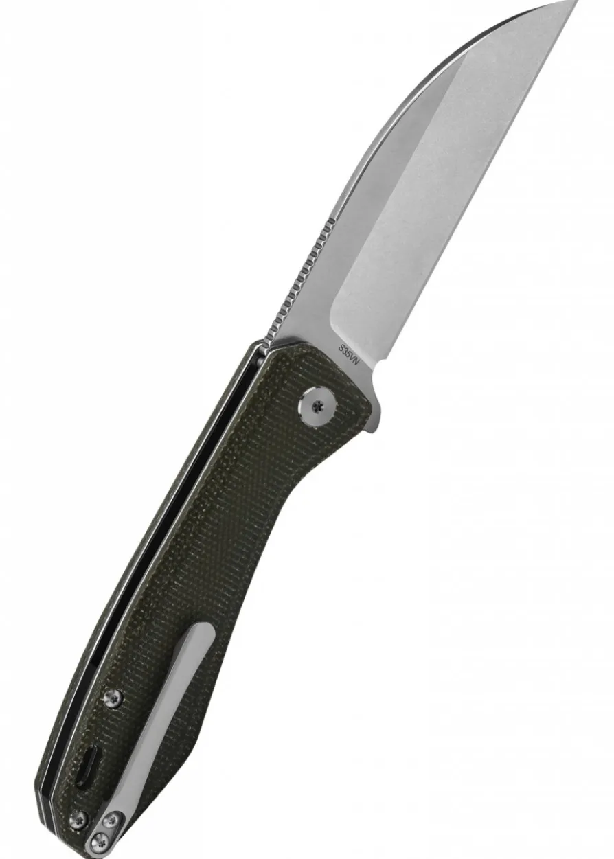 Taschenmesser Pelican, stonewashed Klinge, grüner Micarta Griff
