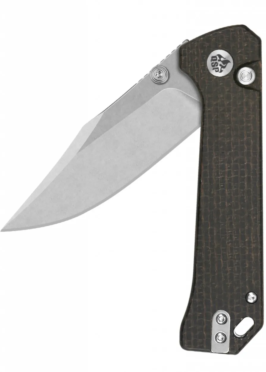 Taschenmesser QSP Grebe Button Lock, Micarta Griff Dunkelbraun