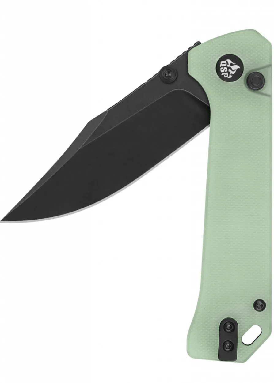 Taschenmesser QSP Grebe Button Lock G10 Griff, Jade