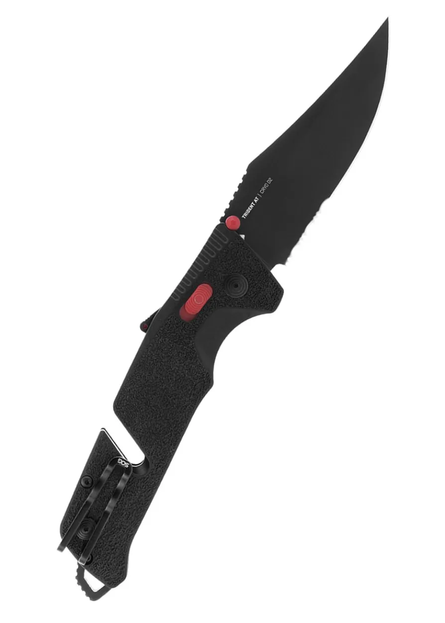 Taschenmesser Trident AT, schwarz, rot, Teilwellenschliff, SOG