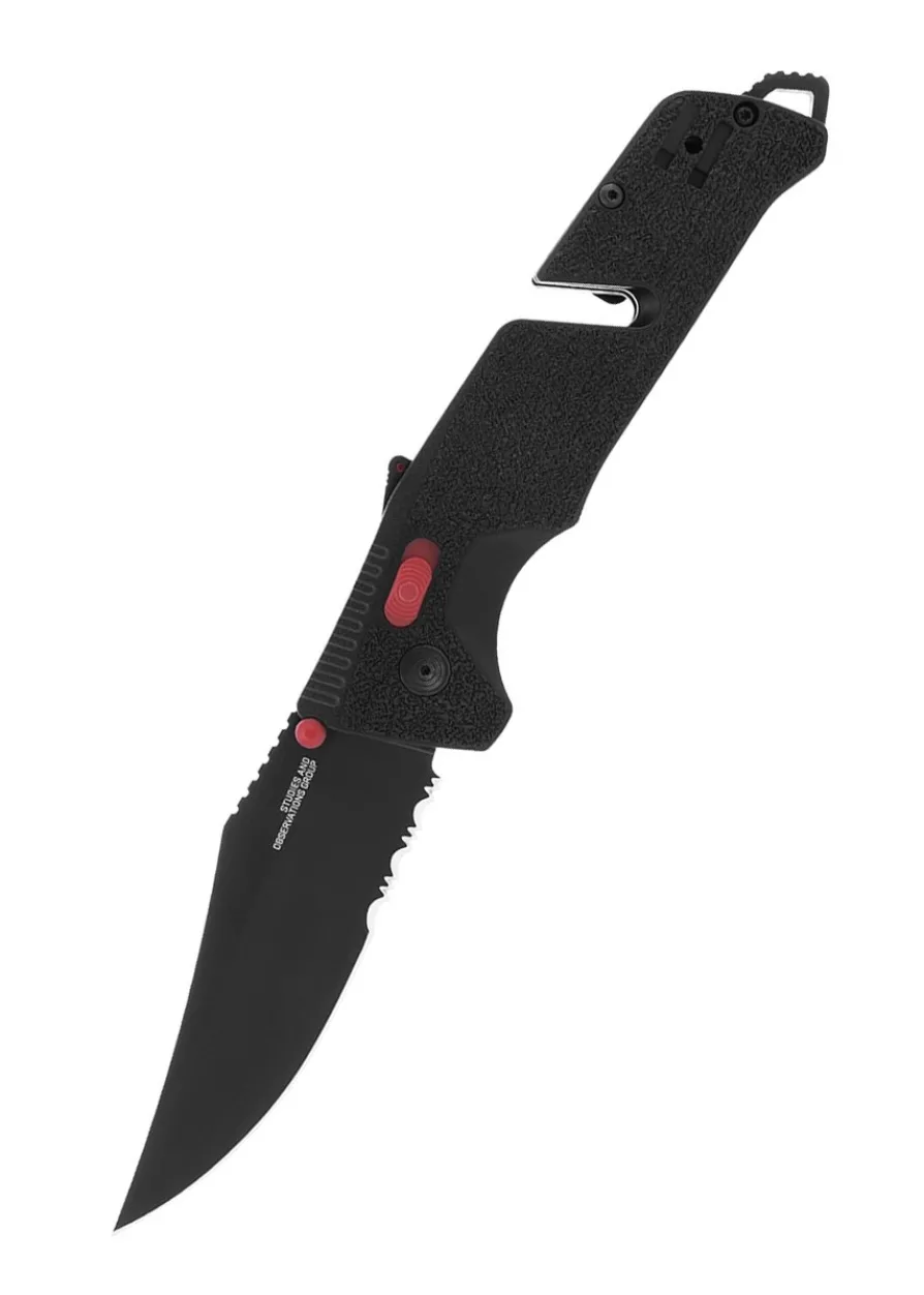 Taschenmesser Trident AT, schwarz, rot, Teilwellenschliff, SOG
