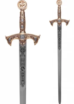 Templer Schwert gold, rot mit Zierätzung, Marto