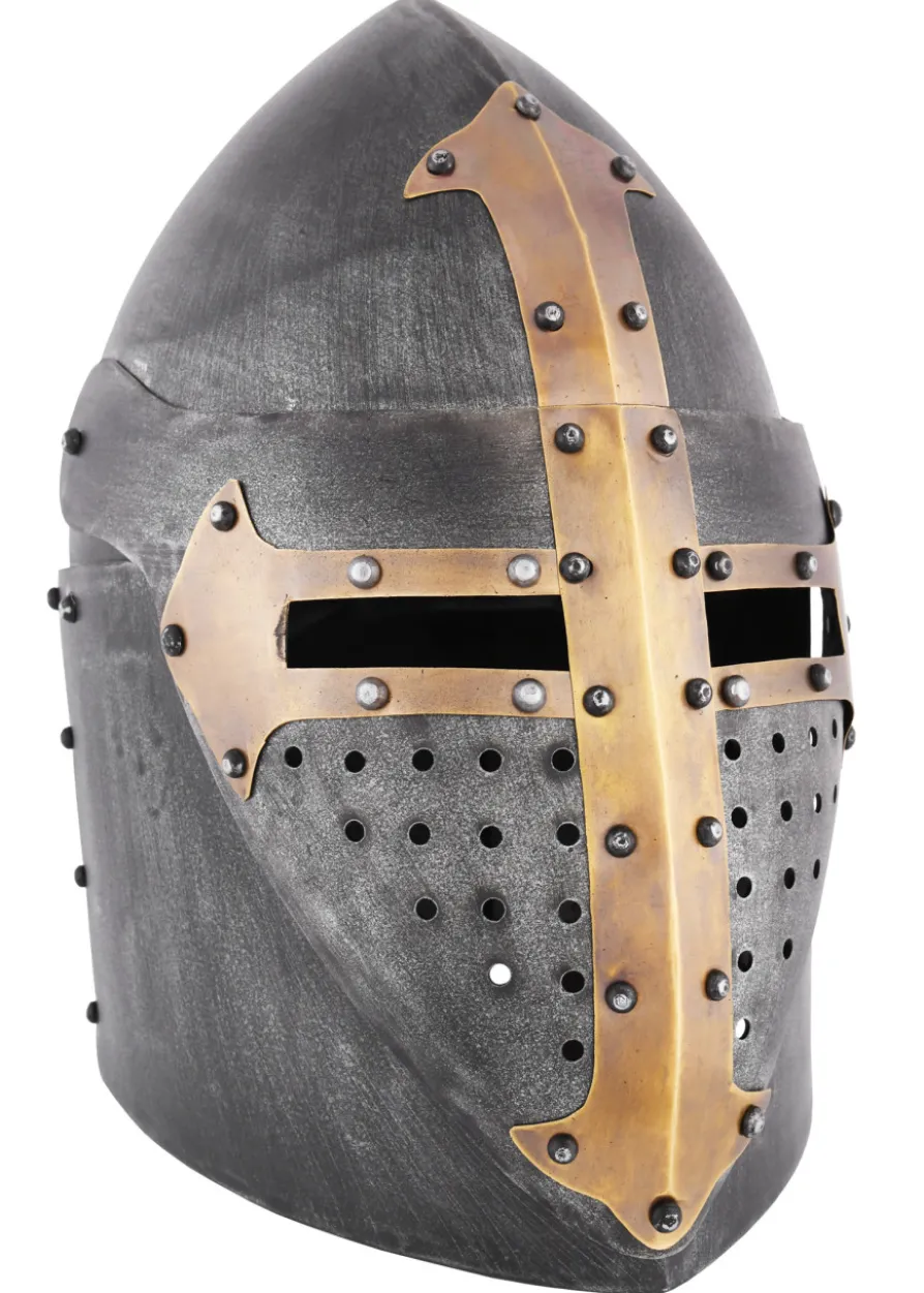 Topfhelm mit klappbarem Visier, 1,6 mm Stahl, Antikfinish