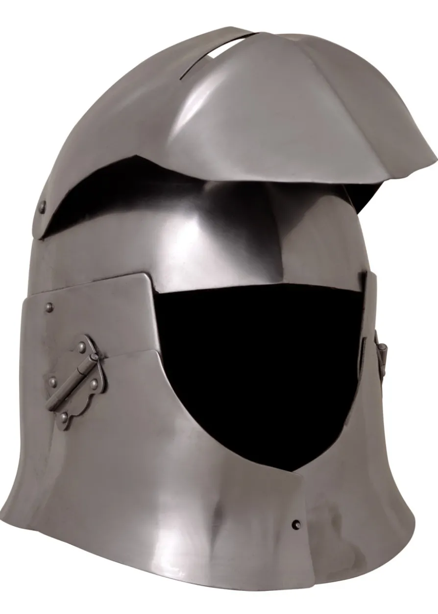 Topfhelm mit Klappvisier, 1,6 mm Stahl