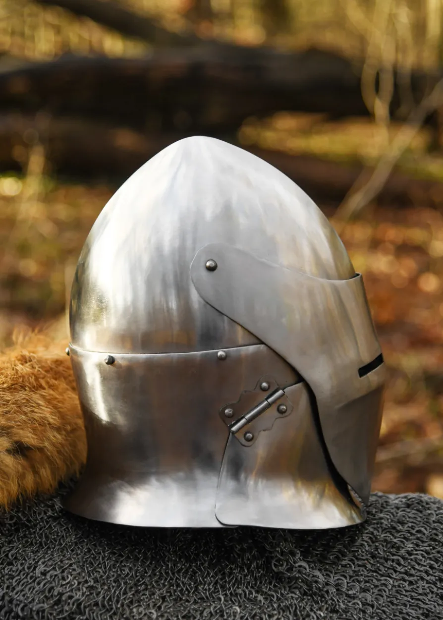 Topfhelm mit Klappvisier, 1,6 mm Stahl