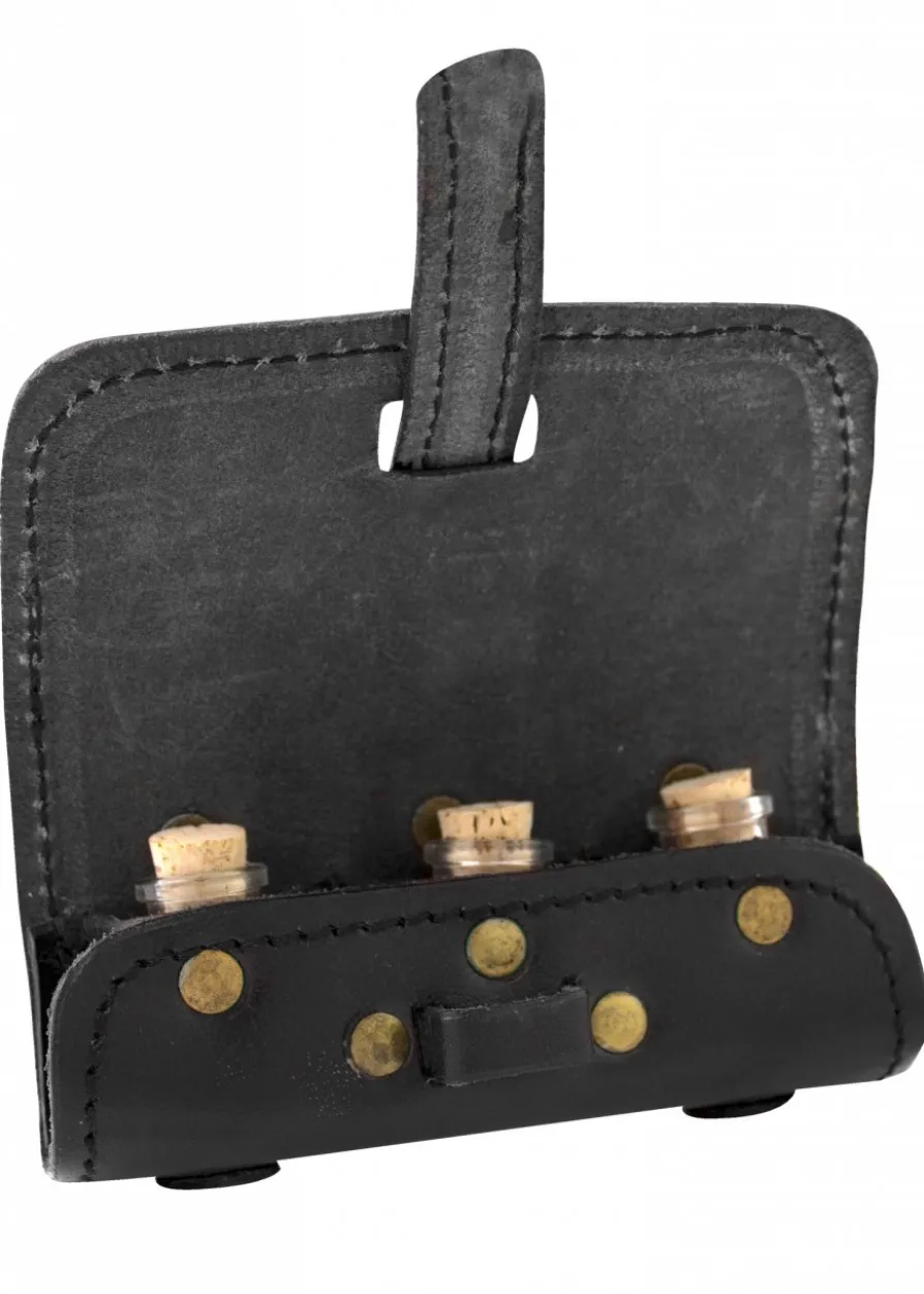 Tranktasche aus Leder mit 3 Flaschen