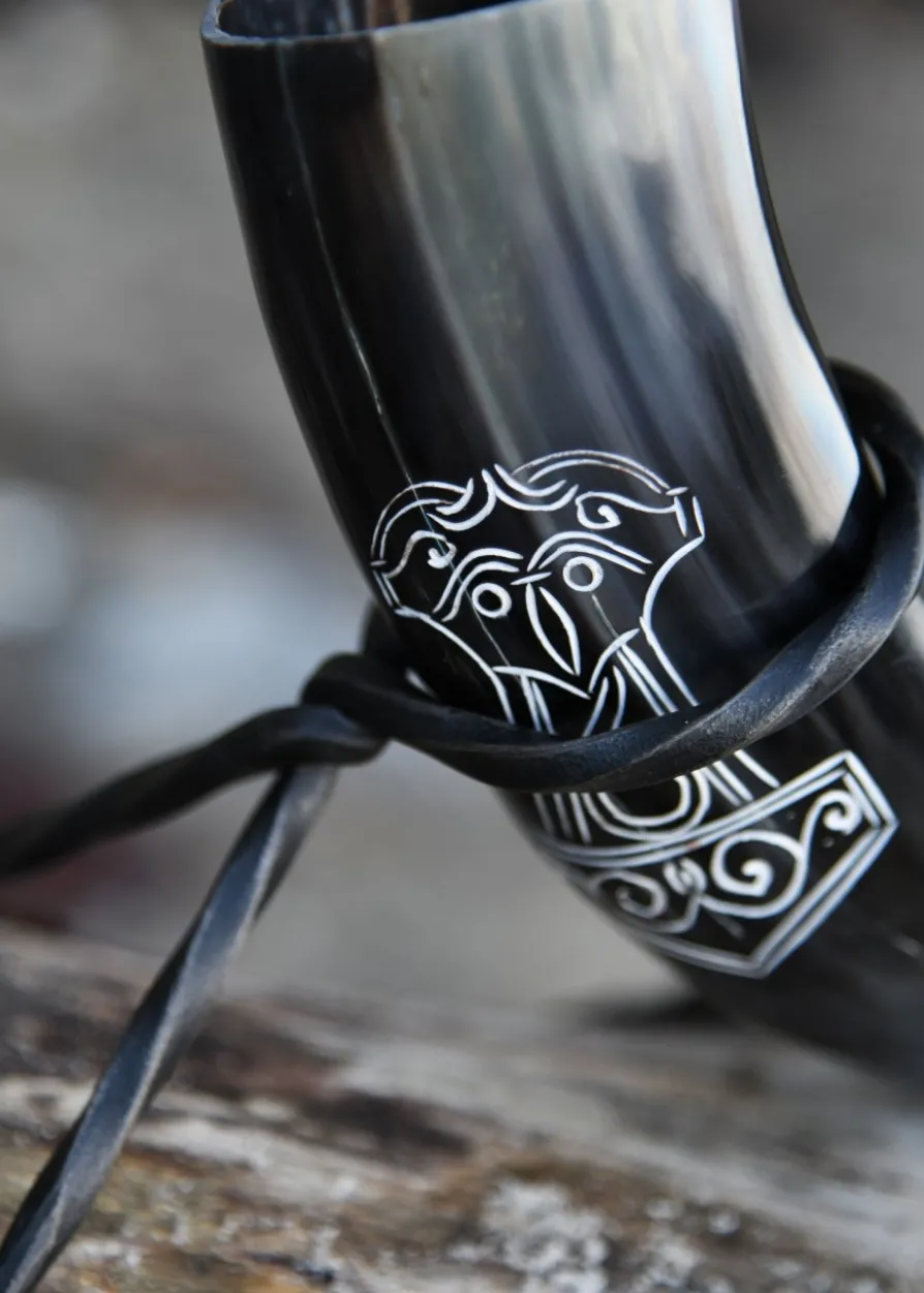 Trinkhorn mit Ständer - Mjölnir, Thorshammer
