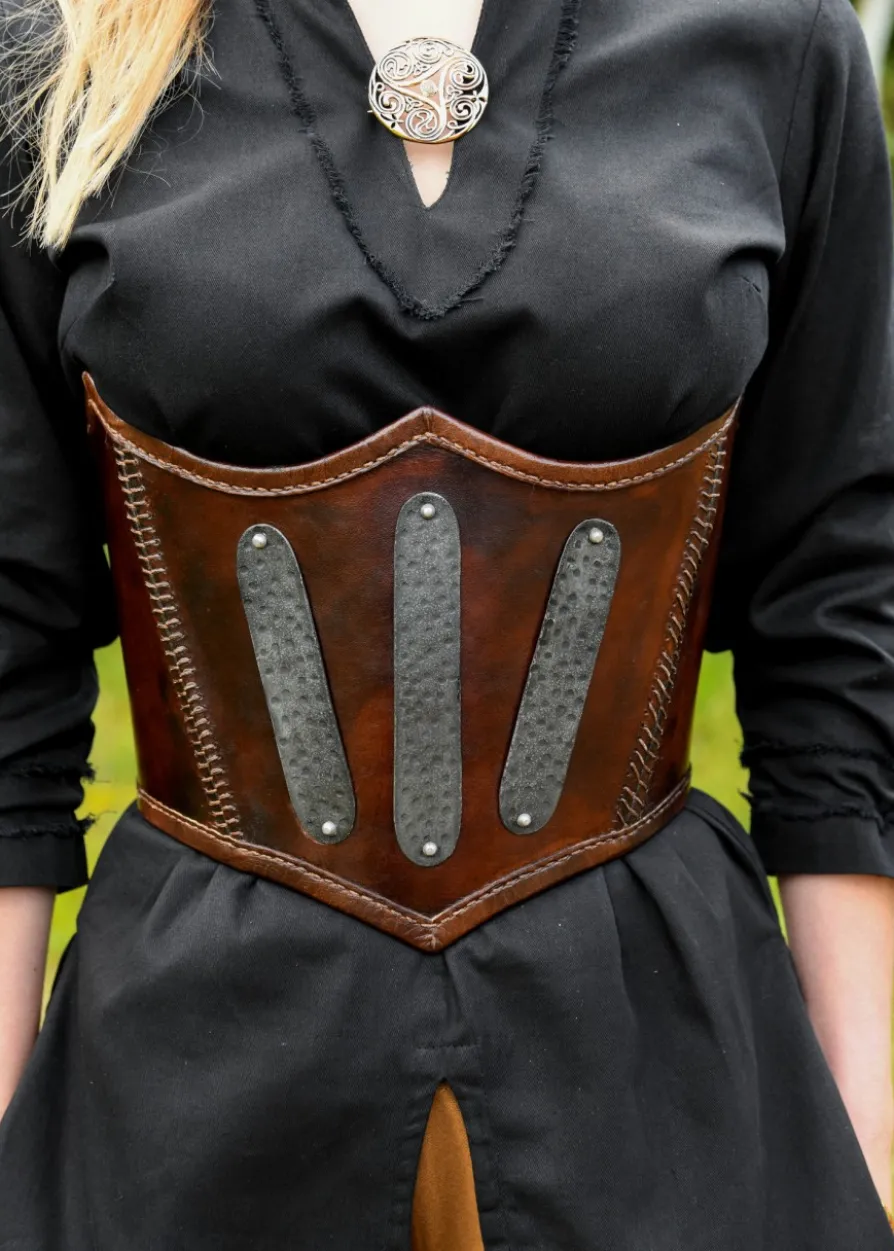Unterbrust-Lederrüstung mit Metalldetails, braun