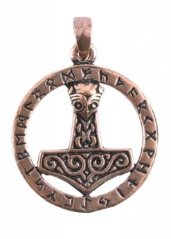Wikinger Anhänger Thorshammer mit Runen, Bronze