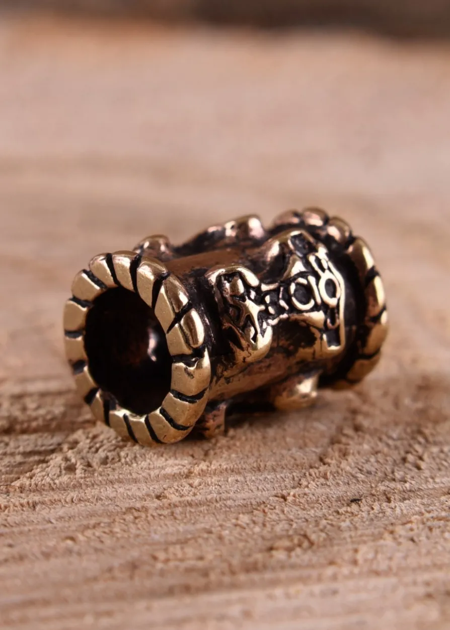 Wikinger Bartperle / Haarperle mit Thorshammer aus Bronze
