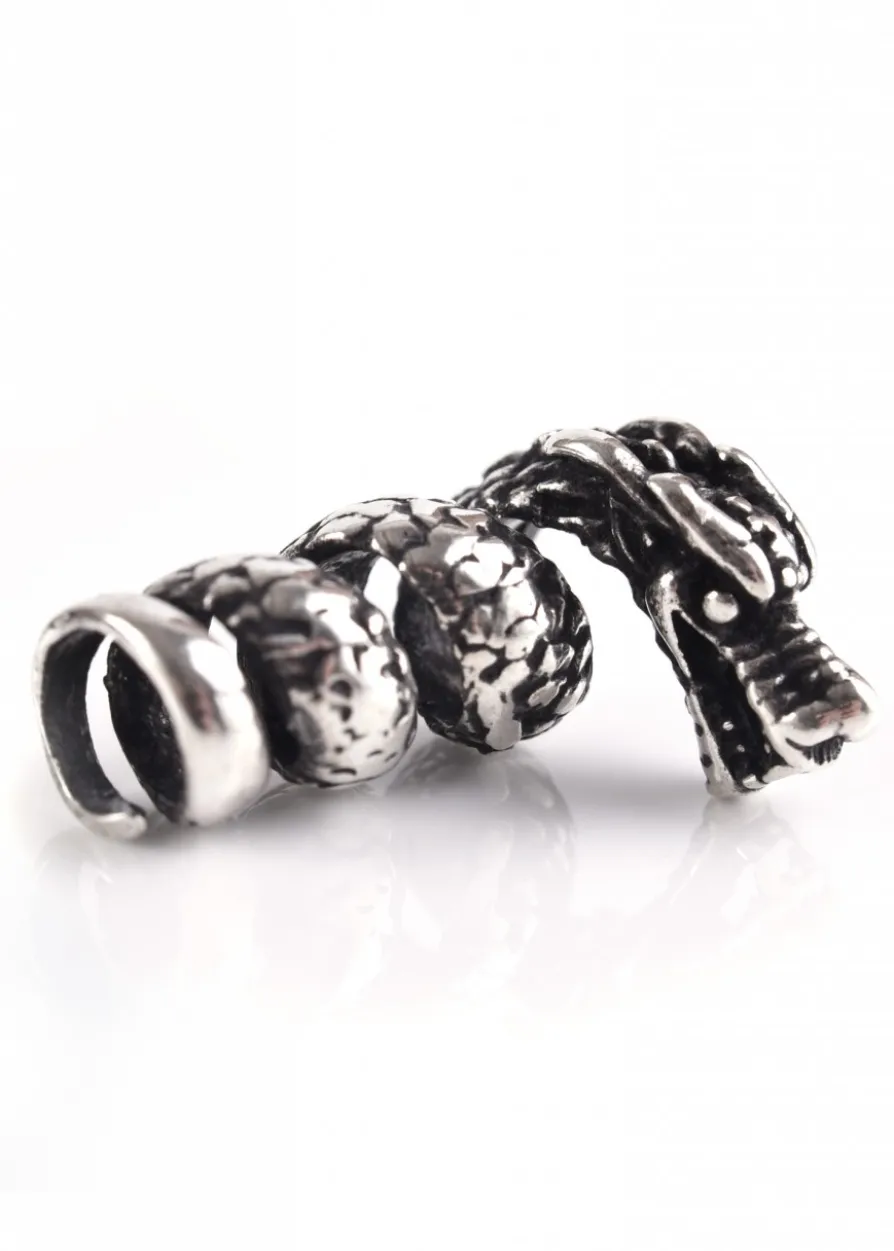 Wikinger Bartschmuck / Bartperle, Drache aus Silber