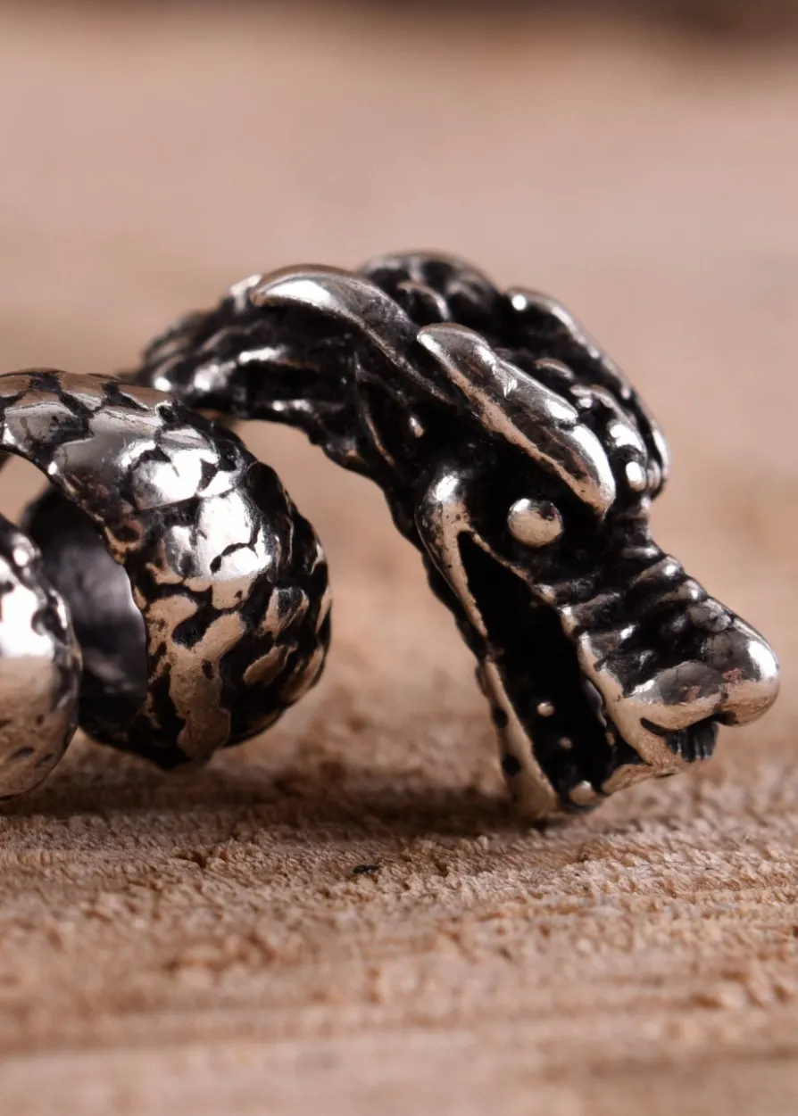 Wikinger Bartschmuck / Bartperle, Drache aus Silber