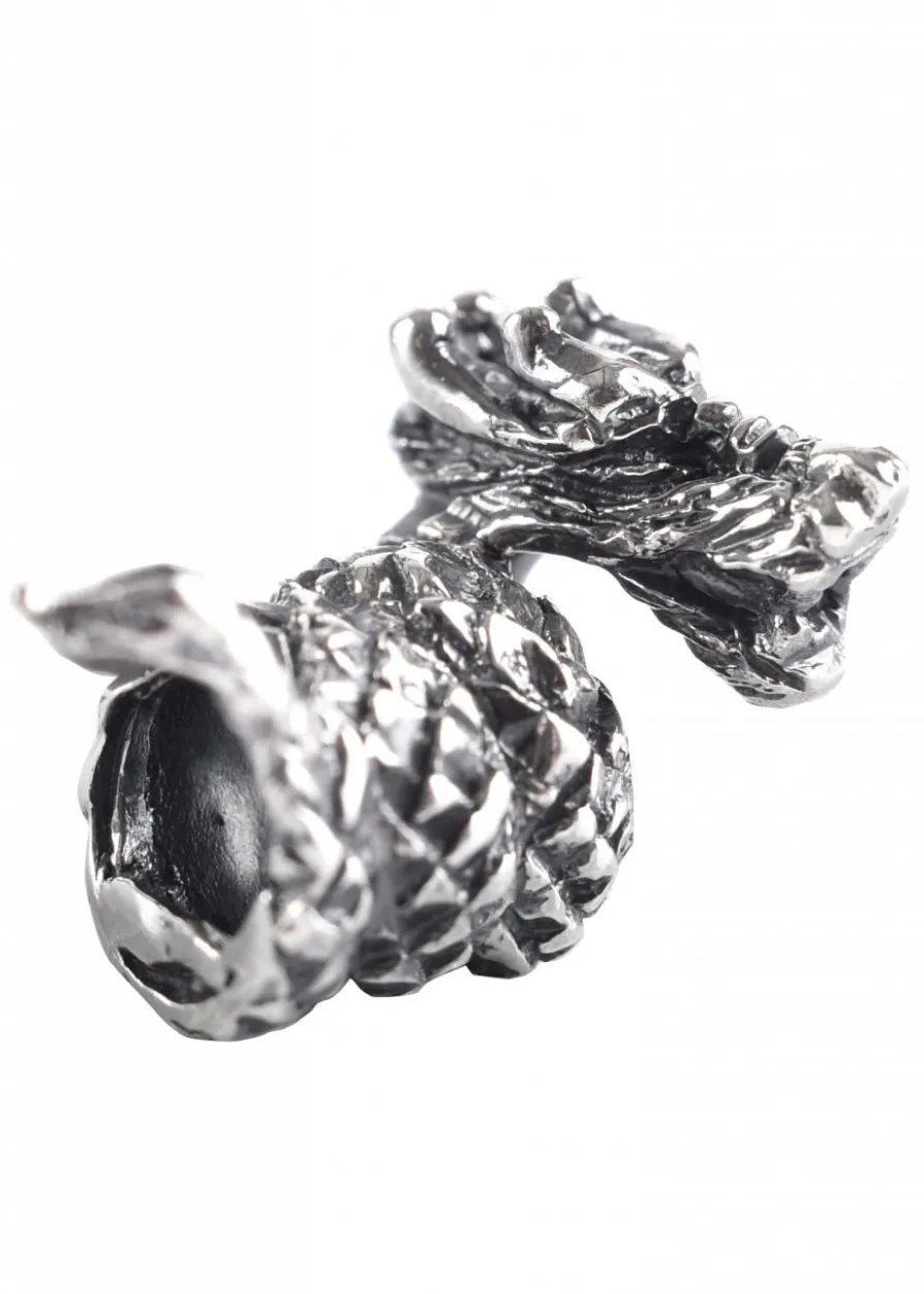 Wikinger Bartschmuck / Bartperle, Kleiner Drache aus Silber