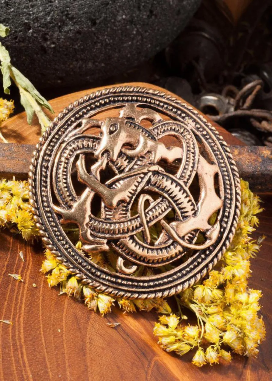 Wikinger Brosche Feuerdrache aus Bronze