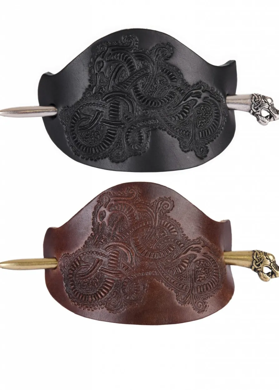Wikinger-Haarspange Oseberg aus Leder mit Nadel