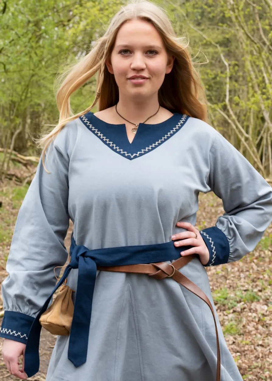 Wikinger Kleid Jona, blaugrau/blau