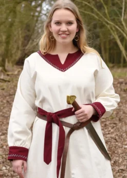 Wikinger Kleid Jona, natur/weinrot