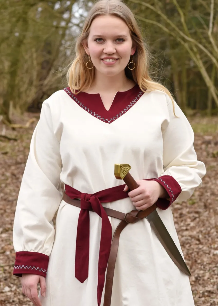 Wikinger Kleid Jona, natur/weinrot