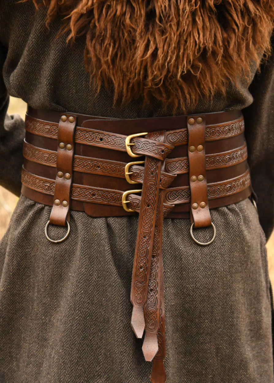 Wikinger Ledergürtel mit Prägung, braun