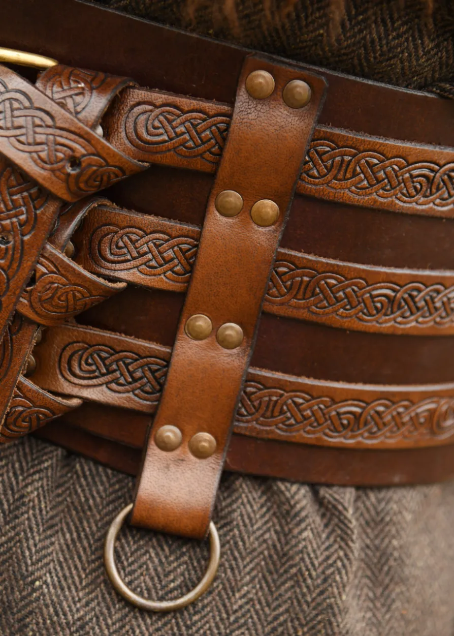 Wikinger Ledergürtel mit Prägung, braun
