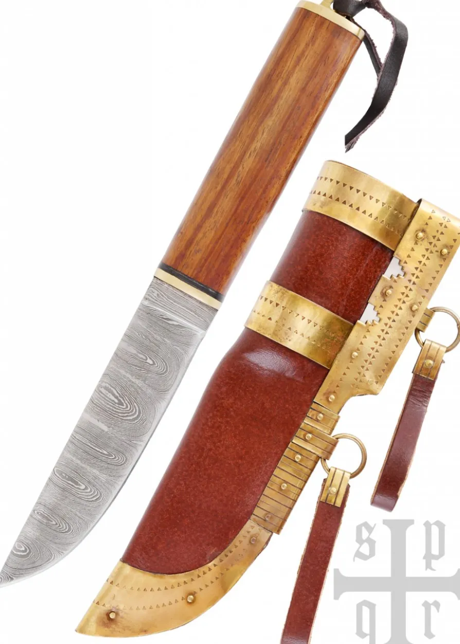 Wikinger-Messer aus Damaststahl mit Holzgriff