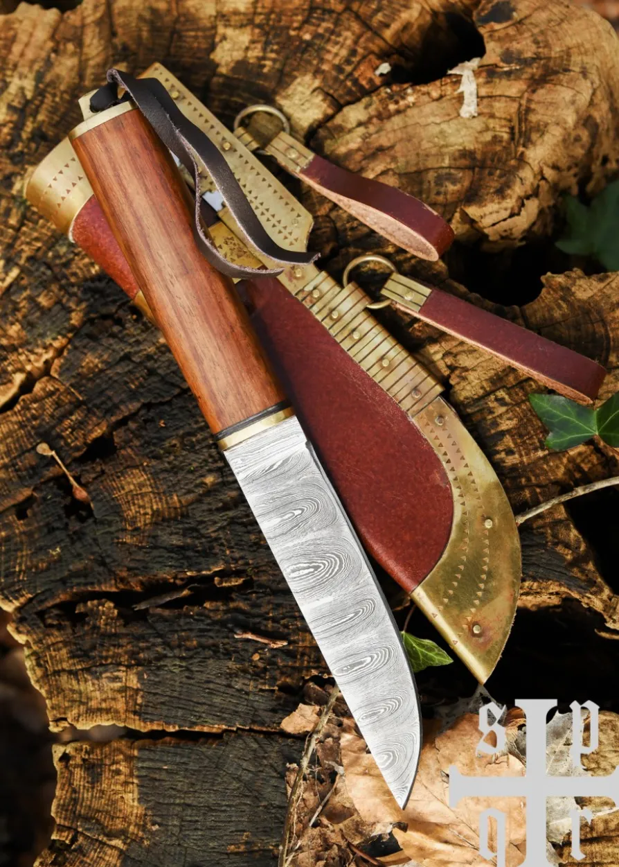 Wikinger-Messer aus Damaststahl mit Holzgriff