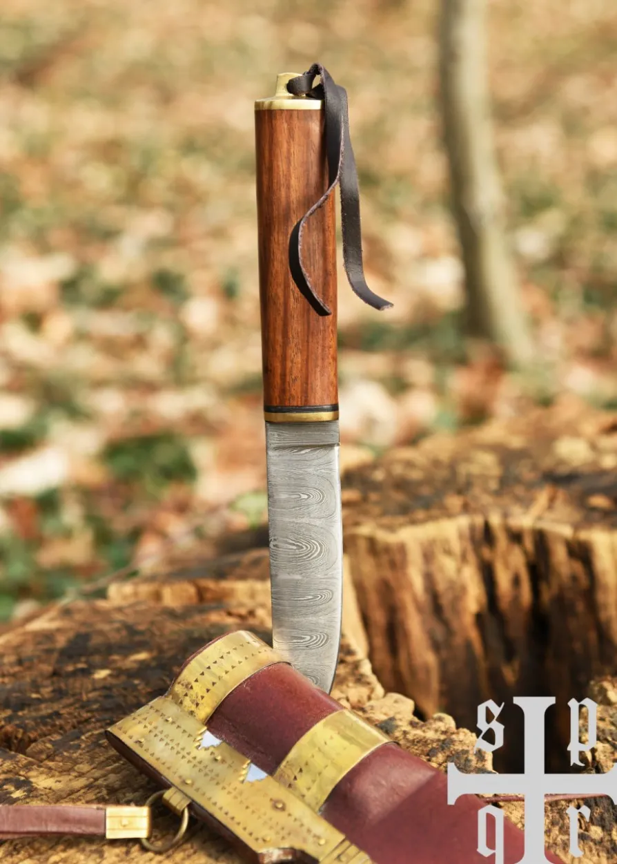 Wikinger-Messer aus Damaststahl mit Holzgriff