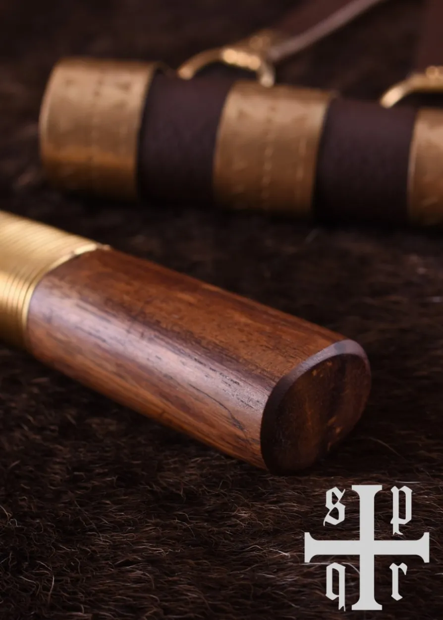 Wikinger-Messer aus Damaststahl mit Holz-/Messinggriff