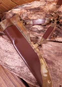 Wikinger-Messer aus Damaststahl, Holzgriff mit Knochenbesatz, leichte Mängel
