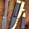 Wikinger Messer mit Griff aus Walnussholz und Lederscheide