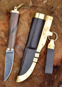 Wikinger Messer mit Griff aus Walnussholz und Lederscheide