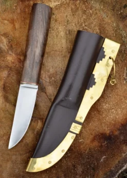 Wikinger Messer mit Walnussgriff und Lederscheide