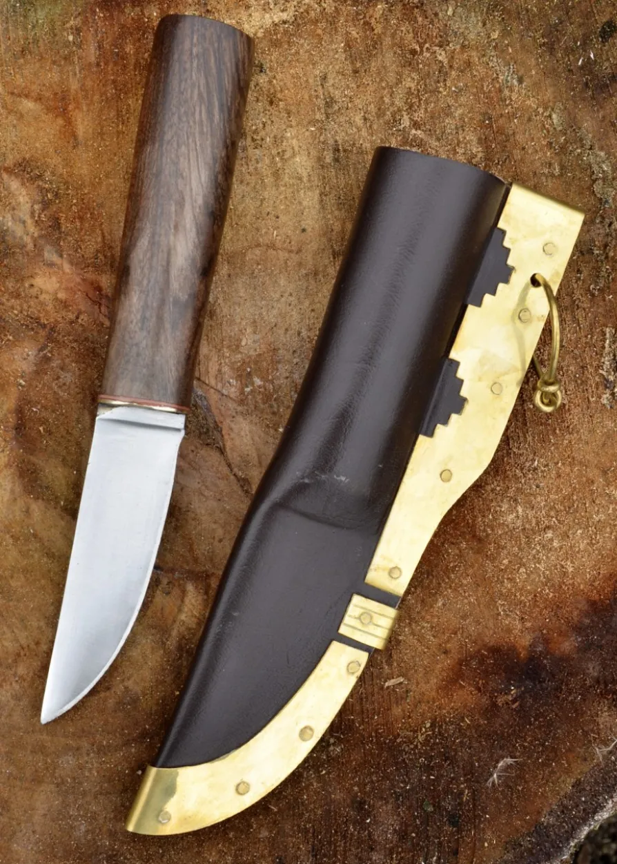 Wikinger Messer mit Walnussgriff und Lederscheide