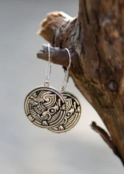 Wikinger-Ohrringe mit Greiftier-Motiv, Paar, versilbertes Messing