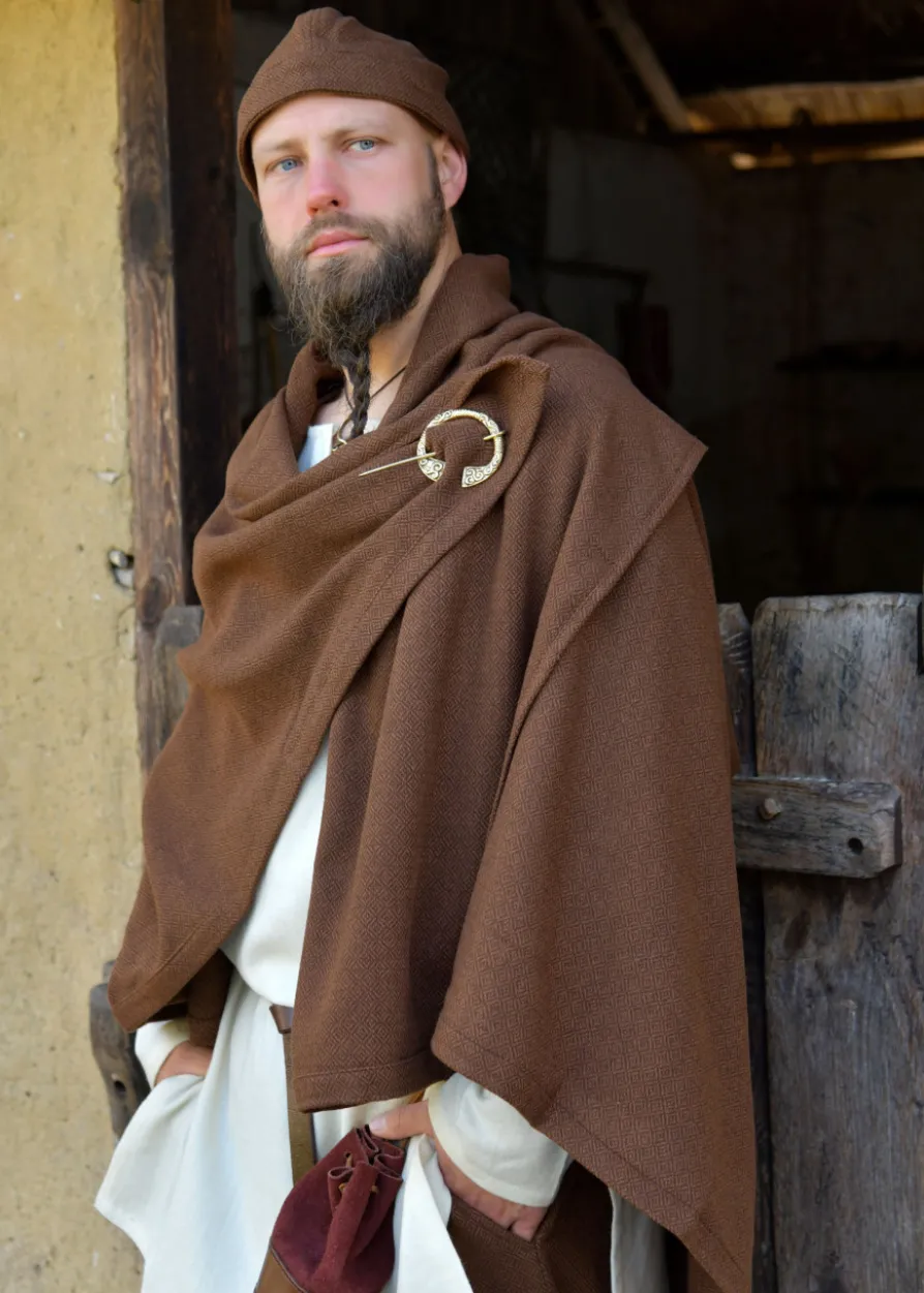 Wikinger Rechteckmantel Bente, Decke, Diamantköper, Wolle, braun