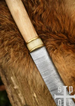 Wikinger-Sax aus Damaststahl mit Holz-/Knochengriff