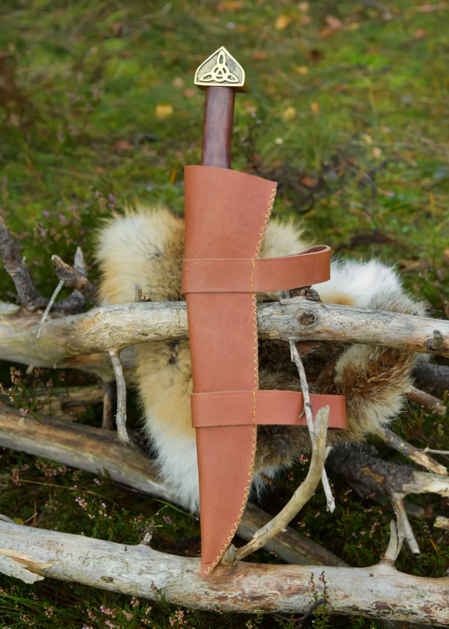 Wikinger-Sax mit brauner Lederscheide und Holzgriff