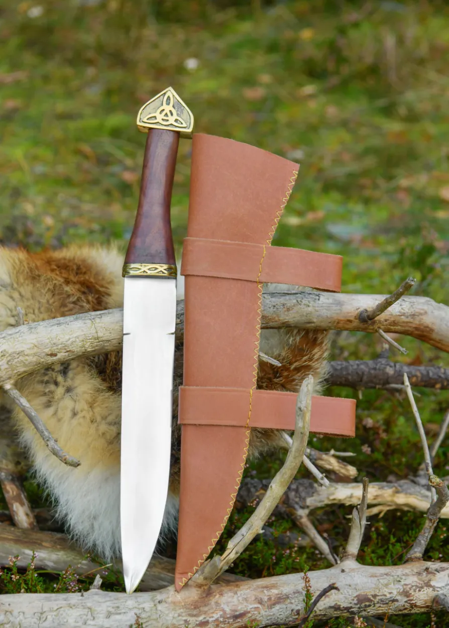 Wikinger-Sax mit brauner Lederscheide und Holzgriff