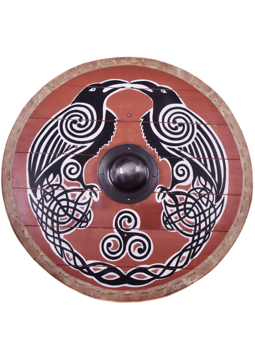 Wikingerschild 'Hugin & Munin' mit Rohhaut-Umrandung, 80 cm
